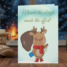 Funny Christmas Card With A Sleepy Reindeer Feestdagen Kaart