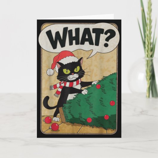 Funny Christmas Cat Christmas Tree Meowy Christmas Kaart (Voorkant)