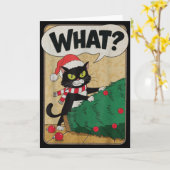 Funny Christmas Cat Christmas Tree Meowy Christmas Kaart (Gele Bloem)