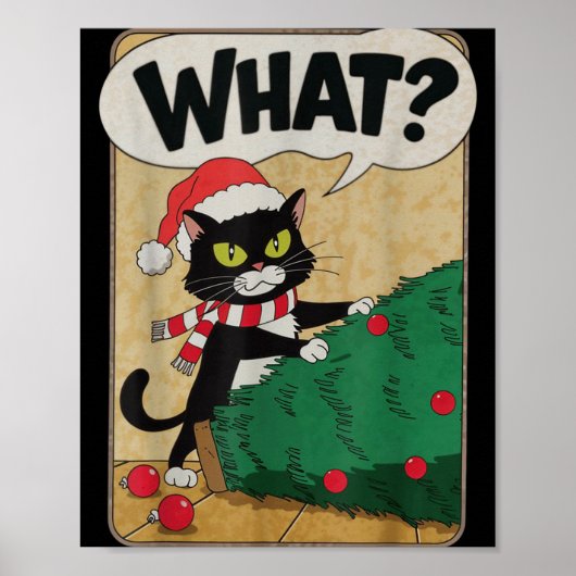 Funny Christmas Cat Christmas Tree Meowy Christmas Poster (Voorkant)