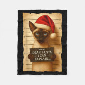 Funny Christmas Cat- Cute Siamese Santa Hat Tee  Fleece Deken (Voorkant)