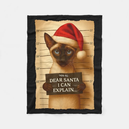 Funny Christmas Cat- Cute Siamese Santa Hat Tee  Fleece Deken (Voorkant)