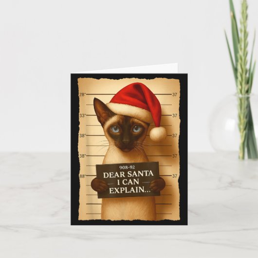 Funny Christmas Cat- Cute Siamese Santa Hat Tee  Kaart (Voorkant)