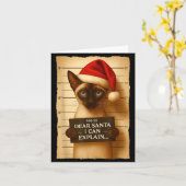 Funny Christmas Cat- Cute Siamese Santa Hat Tee  Kaart (Gele Bloem)