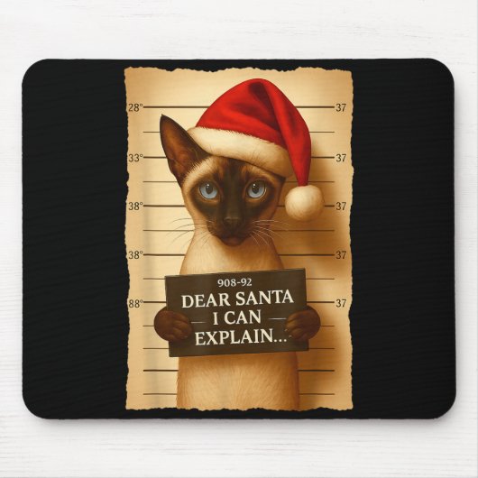 Funny Christmas Cat- Cute Siamese Santa Hat Tee  Muismat (Voorkant)
