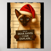 Funny Christmas Cat- Cute Siamese Santa Hat Tee Poster (Voorkant)