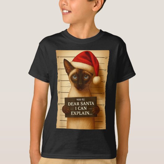 Funny Christmas Cat- Cute Siamese Santa Hat Tee  T-shirt (Voorkant)
