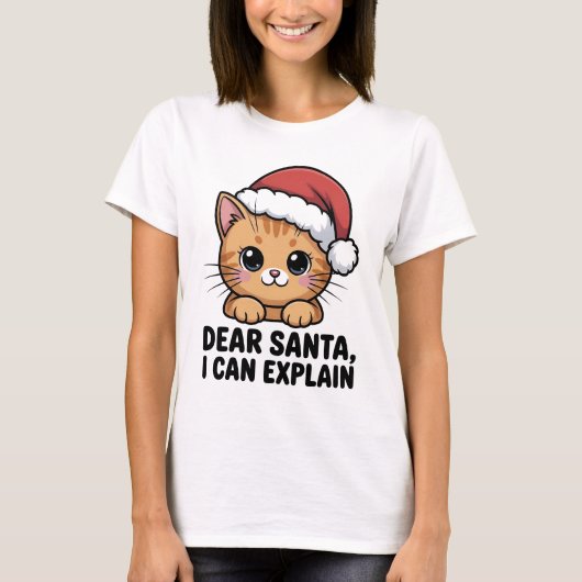 Funny Christmas Cat Dear Santa I Can Explain Naugh T-shirt (Voorkant)