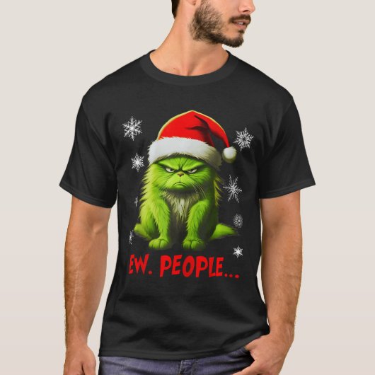 Funny Christmas Cat Ew People Meowy Cat Lovers Men T-shirt (Voorkant)