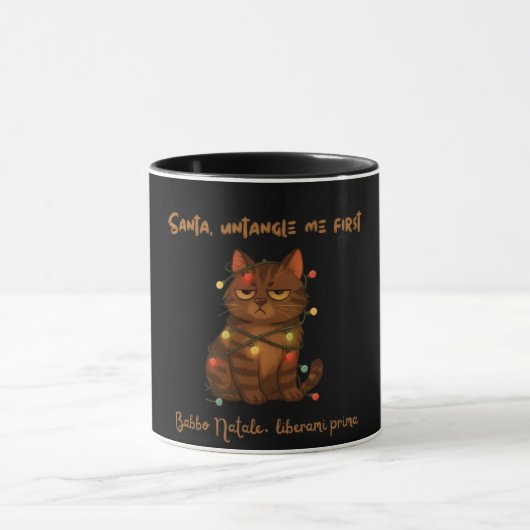 Funny Christmas Cat Mug – Santa Untangle Me First Mok (Midden)