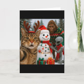Funny Christmas Cat Selfie With Bigfoot Alien & Kaart (Voorkant)