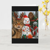 Funny Christmas Cat Selfie With Bigfoot Alien &amp Kaart (Gele Bloem)
