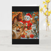 Funny Christmas Cat Selfie With Bigfoot Alien & Kaart (Gele Bloem)