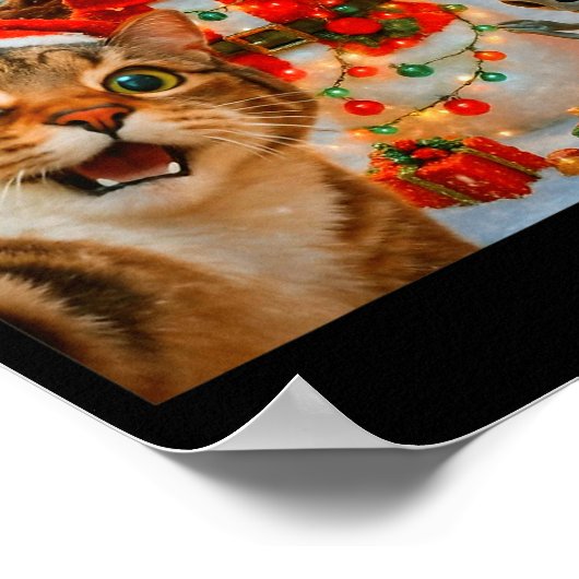 Funny Christmas Cat Selfie With Bigfoot Alien &amp Poster (Hoek)