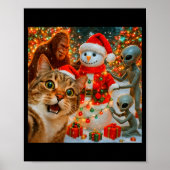 Funny Christmas Cat Selfie With Bigfoot Alien &amp Poster (Voorkant)