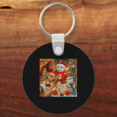 Funny Christmas Cat Selfie With Bigfoot Alien &amp Sleutelhanger (Voorkant)