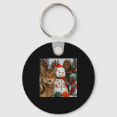 Funny Christmas Cat Selfie With Bigfoot Alien &amp Sleutelhanger (Voorkant)