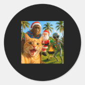 Funny Christmas Cat Selfie With Bigfoot &amp; Alie Ronde Sticker (Voorkant)