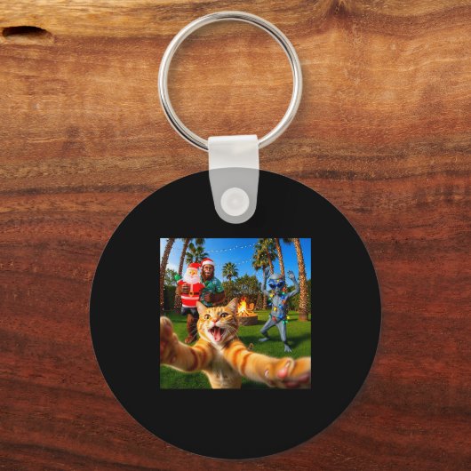 Funny Christmas Cat Selfie With Bigfoot &amp; Alie Sleutelhanger (Voorkant)