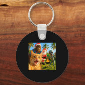 Funny Christmas Cat Selfie With Bigfoot &amp; Alie Sleutelhanger (Voorkant)
