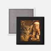 Funny Christmas Cat Selfie With Santa Claus Meme M Magneet (Voorkant / Achterkant)