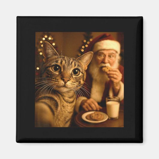 Funny Christmas Cat Selfie With Santa Claus Meme M Magneet (Voorkant)