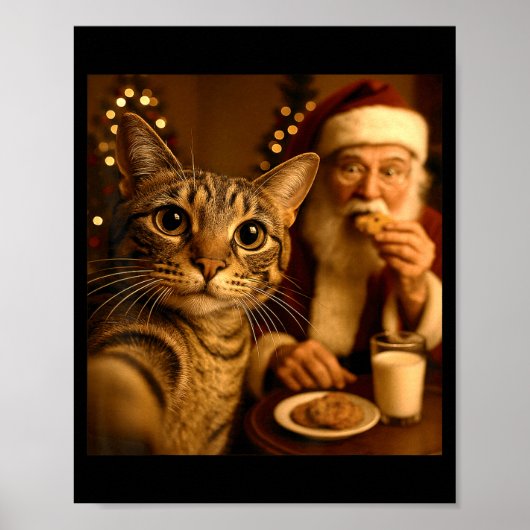 Funny Christmas Cat Selfie With Santa Claus Meme M Poster (Voorkant)