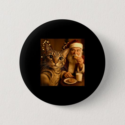 Funny Christmas Cat Selfie With Santa Claus Meme M Ronde Button 5,7 Cm (Voorkant)