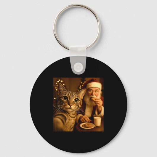 Funny Christmas Cat Selfie With Santa Claus Meme M Sleutelhanger (Voorkant)