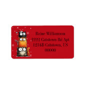 Funny Christmas Cat Stack Snowflakes Red Address Etiket (Voorkant)