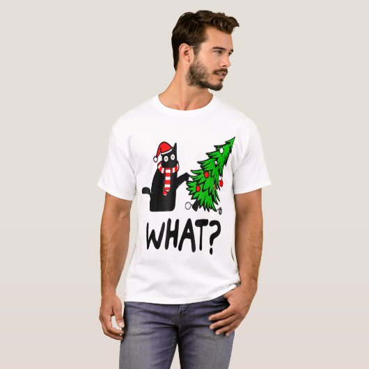 Funny Christmas Cat Tree Design T-shirt (Voorkant volledig)