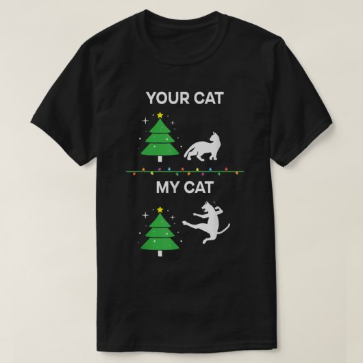 Funny Christmas Cat Tree Meme Your Cat vs My Cat T-shirt (Design voorkant)