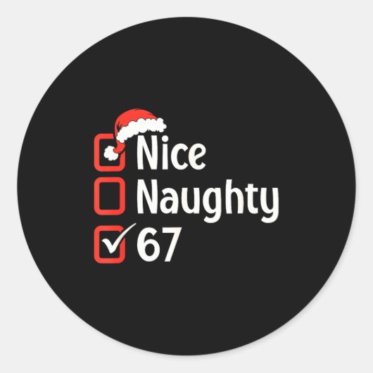 Funny Christmas Checked List Nice Naughty 6 7 Meme Ronde Sticker (Voorkant)