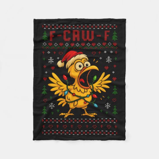 Funny Christmas Chicken F-caw-f Rooster Meme Humor Fleece Deken (Voorkant)