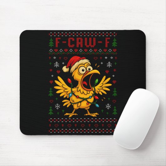 Funny Christmas Chicken F-caw-f Rooster Meme Humor Muismat (Met muis)