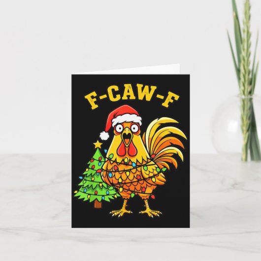 Funny Christmas Chicken Lights Santa Hat F-caw-f  Kaart (Voorkant)