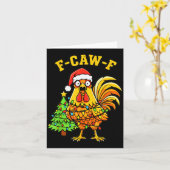 Funny Christmas Chicken Lights Santa Hat F-caw-f  Kaart (Gele Bloem)