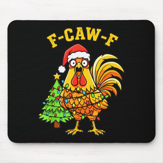 Funny Christmas Chicken Lights Santa Hat F-caw-f Muismat (Voorkant)