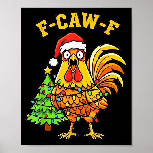 Funny Christmas Chicken Lights Santa Hat F-caw-f Poster (Voorkant)