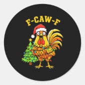 Funny Christmas Chicken Lights Santa Hat F-caw-f  Ronde Sticker (Voorkant)