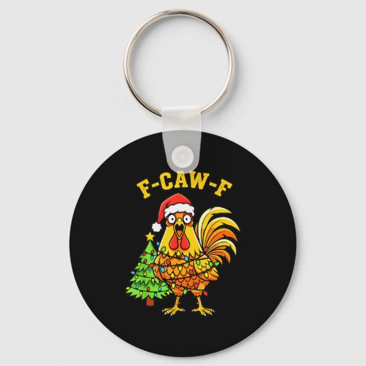 Funny Christmas Chicken Lights Santa Hat F-caw-f  Sleutelhanger (Voorkant)