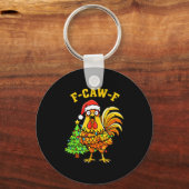 Funny Christmas Chicken Lights Santa Hat F-caw-f  Sleutelhanger (Voorkant)