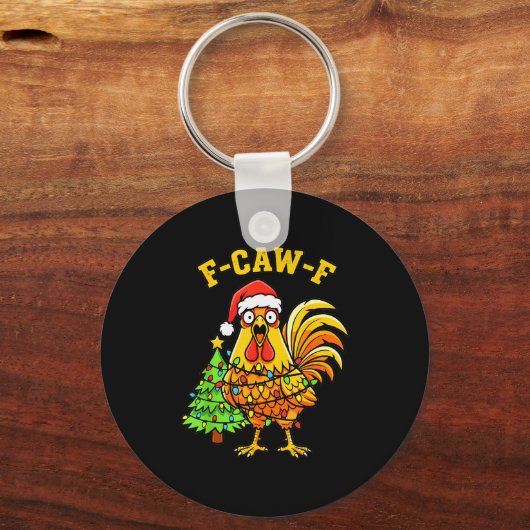 Funny Christmas Chicken Lights Santa Hat F-caw-f  Sleutelhanger (Voorkant)