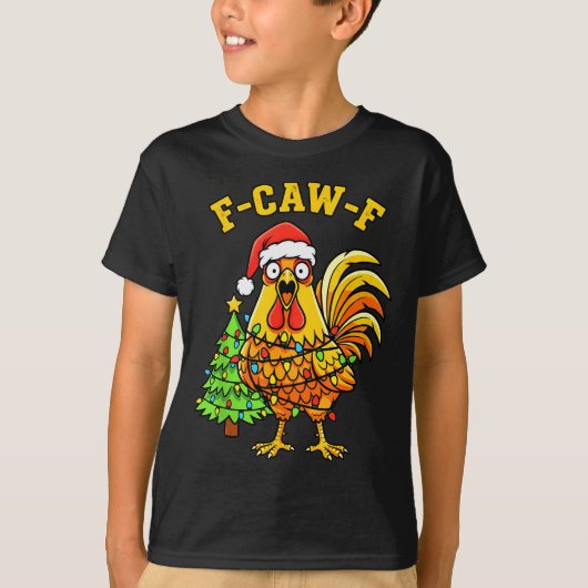 Funny Christmas Chicken Lights Santa Hat F-caw-f  T-shirt (Voorkant)