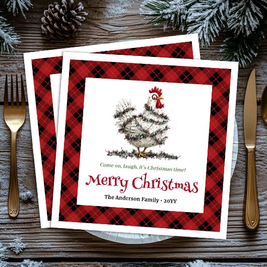 Funny Christmas chickens napkins custom name edit Servet