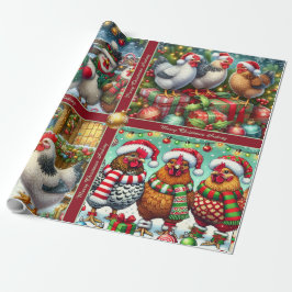 Funny Christmas Chickens Wrapping Paper with Text Cadeaupapier