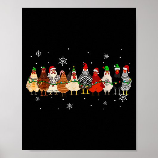 Funny Christmas Chickens Xmas Chicken Farm Animals Poster (Voorkant)