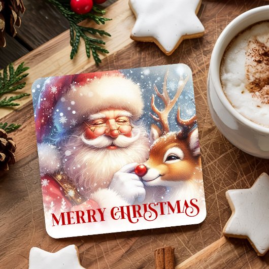 Funny Christmas Coasters with Santa and Rudolph Kartonnen Onderzetters