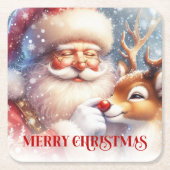 Funny Christmas Coasters with Santa and Rudolph Kartonnen Onderzetters (Voorkant)