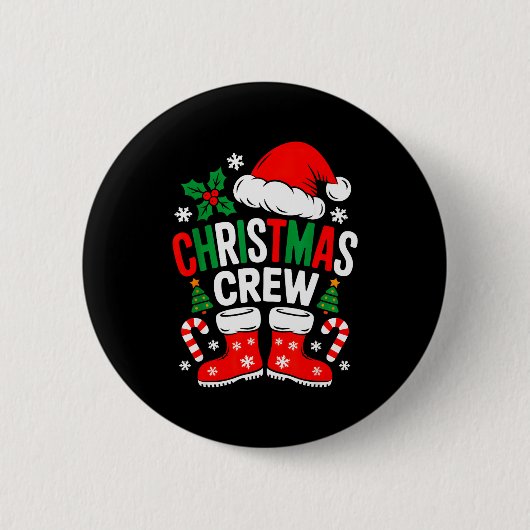 Funny Christmas Crew Xmas Squad Santa Family Pajam Ronde Button 5,7 Cm (Voorkant)